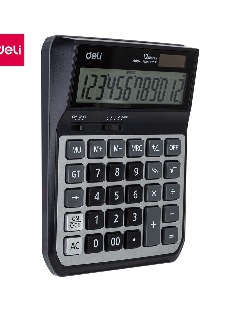 Deli Deli EM00720 12-Digit Jumbo Calculator - Solar/AA Battery, Grey (1PCS/Color Box) - Oversized Desktop Calculator for Visually Impaired & Office Use  - Image 1