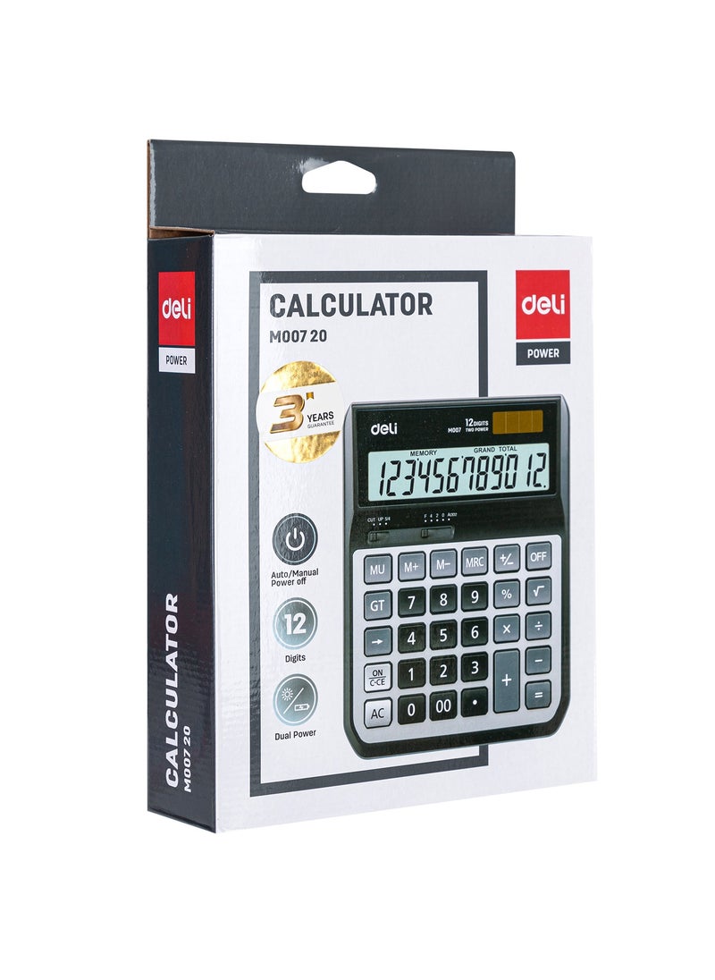 Deli Deli EM00720 12-Digit Jumbo Calculator - Solar/AA Battery, Grey (1PCS/Color Box) - Oversized Desktop Calculator for Visually Impaired & Office Use  - Image 4