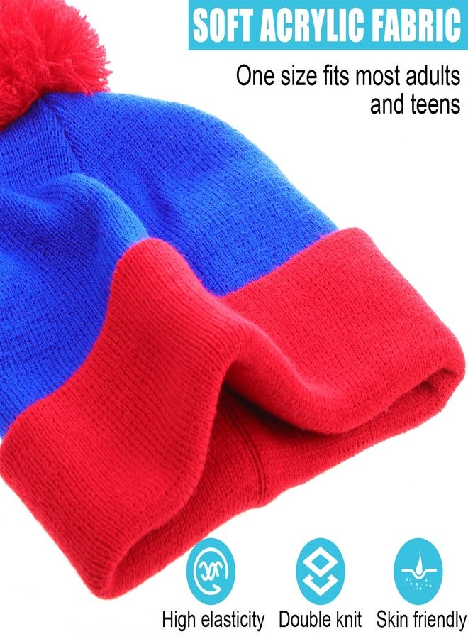 Shinymoon 2 Pcs Knit Pom Beanie Hat Halloween Character Cosplay Headwear Knitted Pompom Cuff Women Men's Winter Beanies(Lake Blue, Royal Blue) - Image 4