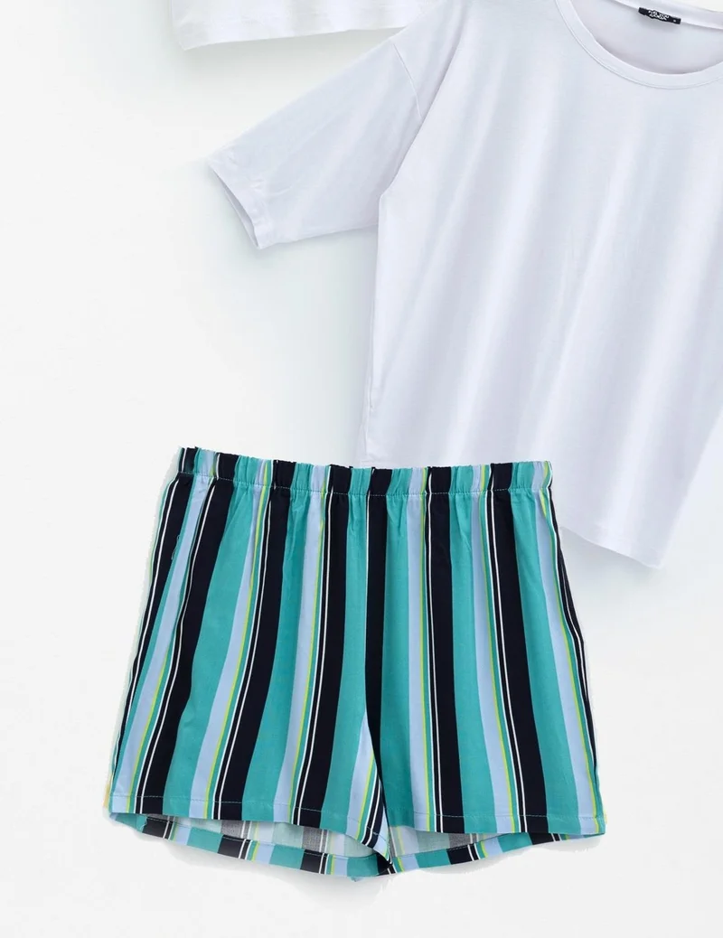 فور يو سليبوير 3-Piece Crop Short Sleeve and Bat Sleeve Tshirt Shorts Set