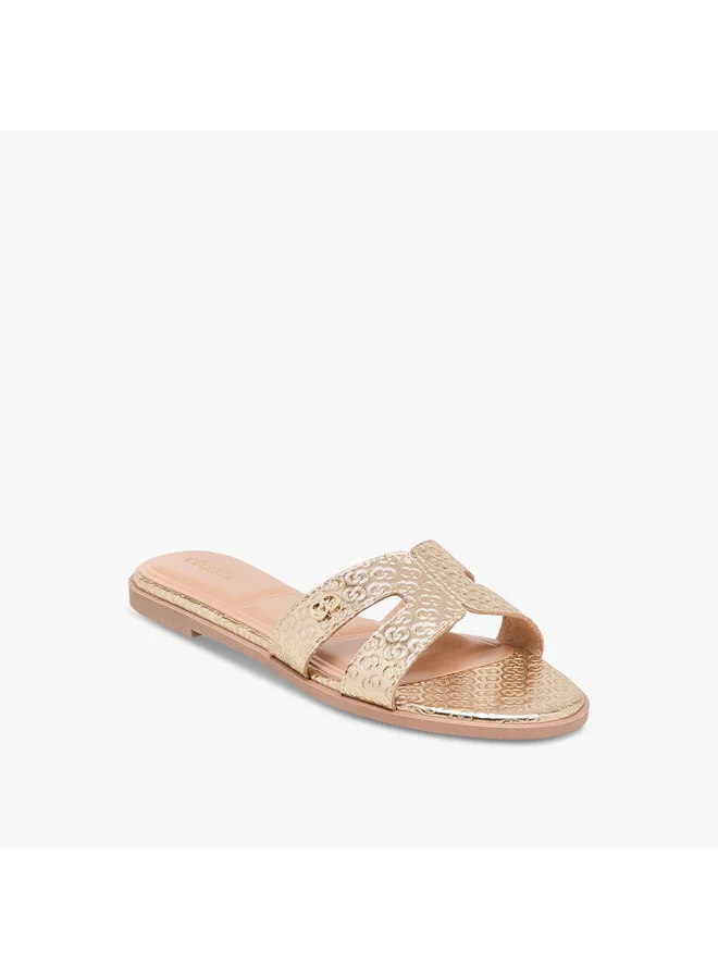 سيليست Women's Monogram Emobossed Slip-On Flat Sandals