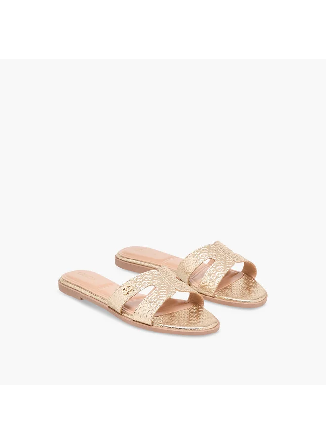 سيليست Women's Monogram Emobossed Slip-On Flat Sandals