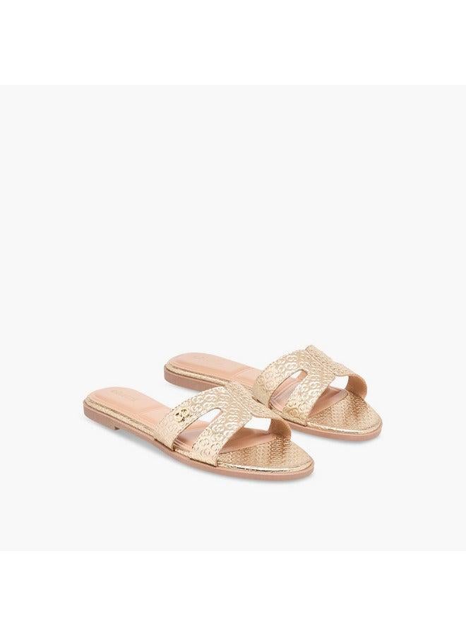 سيليست صنادل نسائية مسطحة سليب أون بنقش المونوغرام - Image 3