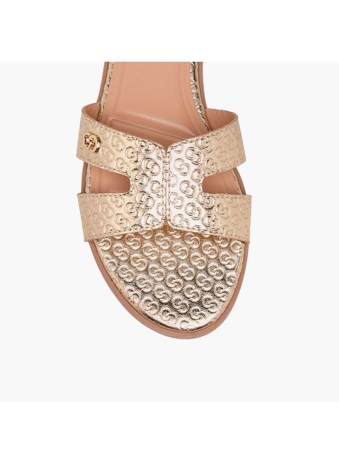 سيليست صنادل نسائية مسطحة سليب أون بنقش المونوغرام - Image 4