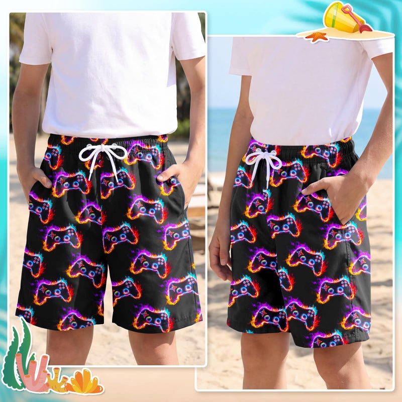 OlyPegic Boys Swim Trunks Size 14-16, Bathing Suit Boys Swimsuit Swim Shorts Swimwear Quick Dry Swim Trunks with Compression Liner Kids Beach Board Running Shorts Game Console Youth - Image 5