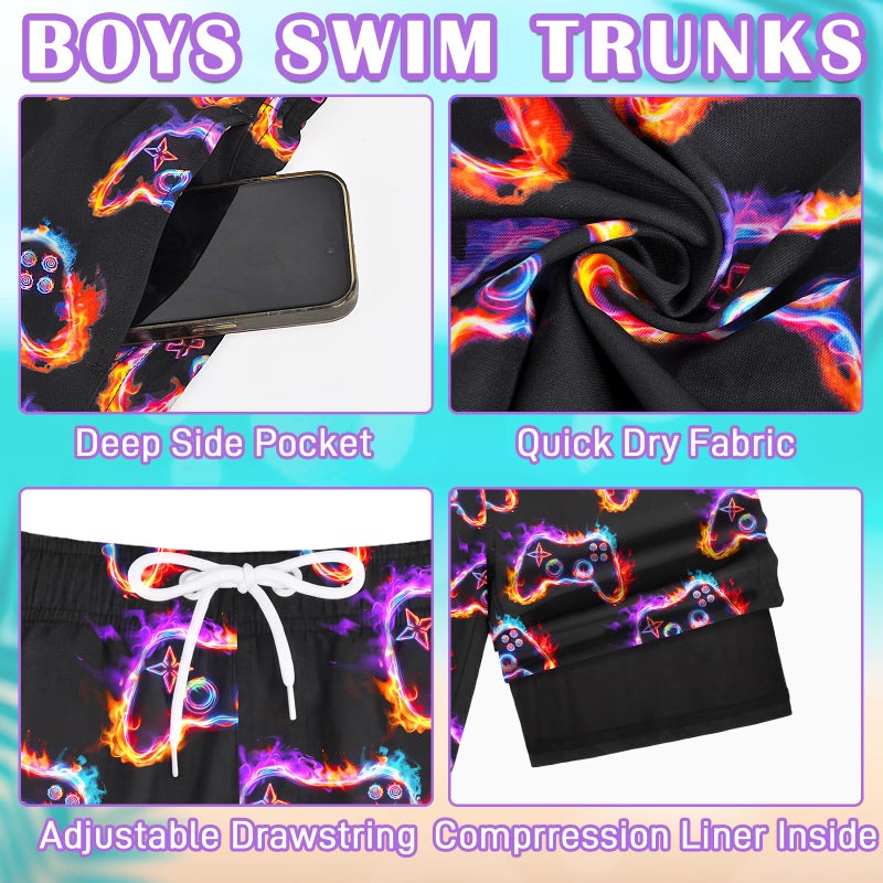 OlyPegic Boys Swim Trunks Size 14-16, Bathing Suit Boys Swimsuit Swim Shorts Swimwear Quick Dry Swim Trunks with Compression Liner Kids Beach Board Running Shorts Game Console Youth - Image 4