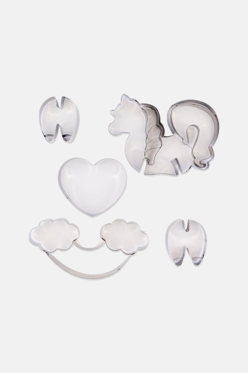 KitchenCraft 5Pcs 3D Unicorn Cookie Cutters, Silver - Image 1