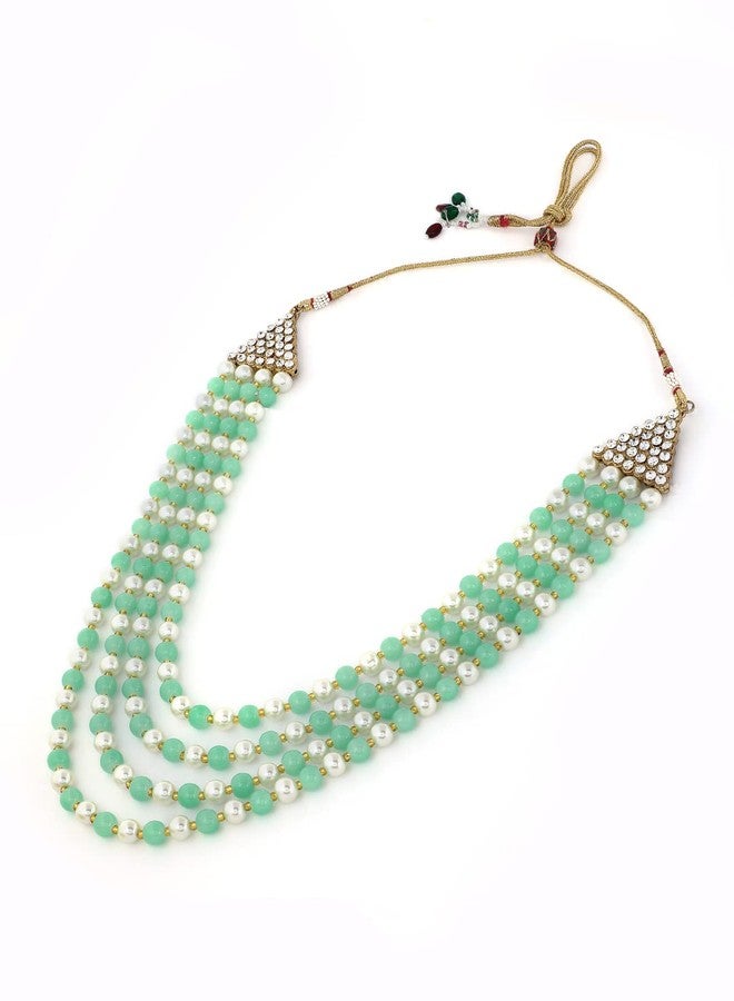 Zaveri Pearls قلادة زافيري بيرلز متعددة الطبقات من الخرز الأخضر واللؤلؤ للنساء - ZPFK11378 - Image 5