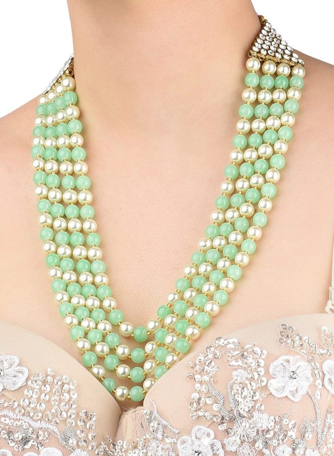 Zaveri Pearls قلادة زافيري بيرلز متعددة الطبقات من الخرز الأخضر واللؤلؤ للنساء - ZPFK11378 - Image 3