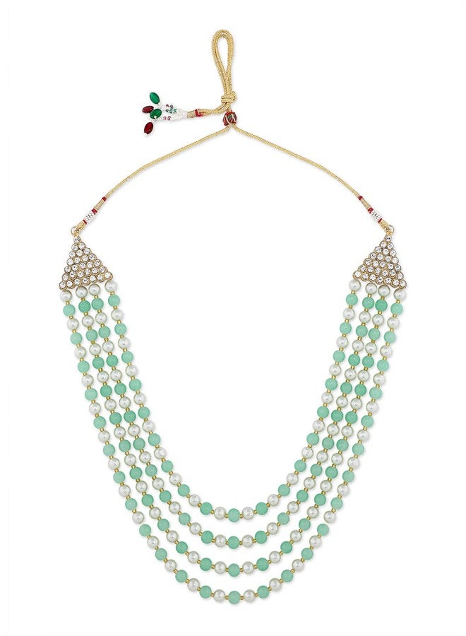 Zaveri Pearls قلادة زافيري بيرلز متعددة الطبقات من الخرز الأخضر واللؤلؤ للنساء - ZPFK11378 - Image 1