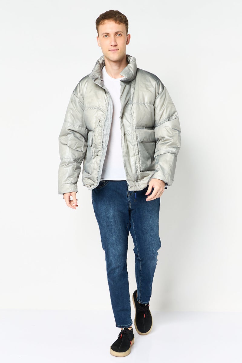 SELECTED Men Quilted Puffer Jacket, Grey - Image 3