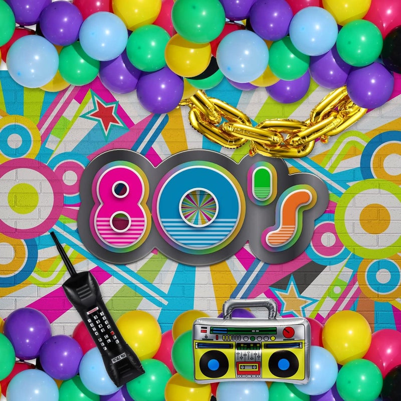 Vinsot 90s 80s Theme Party Balloons Backdrop Decorations Include Inflatable Boom Box Inflatable Retro Mobile Phone Gold Chain Balloons Garland Kit for Back to 90s 80s Party for Birthday Decor - Image 4
