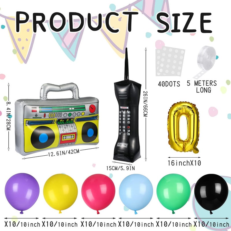 Vinsot 90s 80s Theme Party Balloons Backdrop Decorations Include Inflatable Boom Box Inflatable Retro Mobile Phone Gold Chain Balloons Garland Kit for Back to 90s 80s Party for Birthday Decor - Image 2