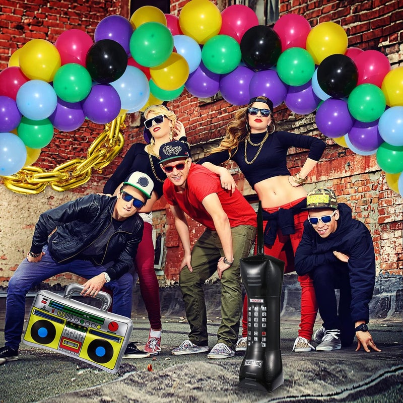 Vinsot 90s 80s Theme Party Balloons Backdrop Decorations Include Inflatable Boom Box Inflatable Retro Mobile Phone Gold Chain Balloons Garland Kit for Back to 90s 80s Party for Birthday Decor - Image 5