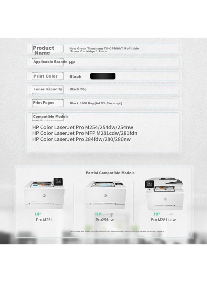 Tango Xinlv Tango Hp Cf500a Toner Cartridge M281fdw Cartridge 202a Ink Cartridge Compatible With Hp M254dw Toner Cartridge 254nw 254dn 281fdw Printer Toner 500a Black - Image 1