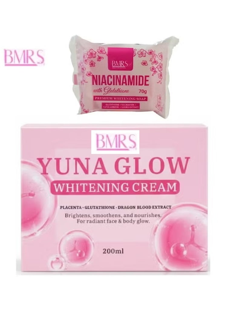 BMRS Yuna Glow Whitening Cream 200ml & Niacinamide Premium Whitening Soap 70gm Set
