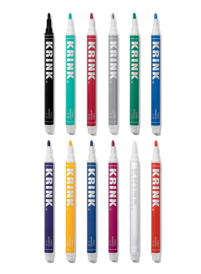 Krink K-42 12 Piece Paint Marker Set - Vibrant and Opaque Fine Art Paint Pen for Any Surface - Permanent Marker with Alcohol-Based Paint for Metal Glass Paper Painted Surfaces and More - Image 1
