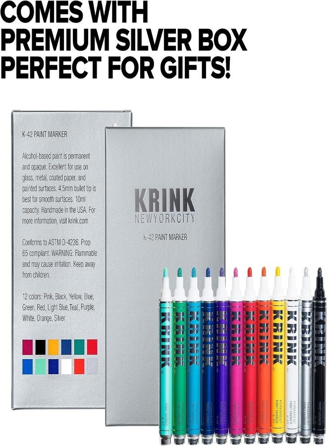 Krink K-42 12 Piece Paint Marker Set - Vibrant and Opaque Fine Art Paint Pen for Any Surface - Permanent Marker with Alcohol-Based Paint for Metal Glass Paper Painted Surfaces and More - Image 5