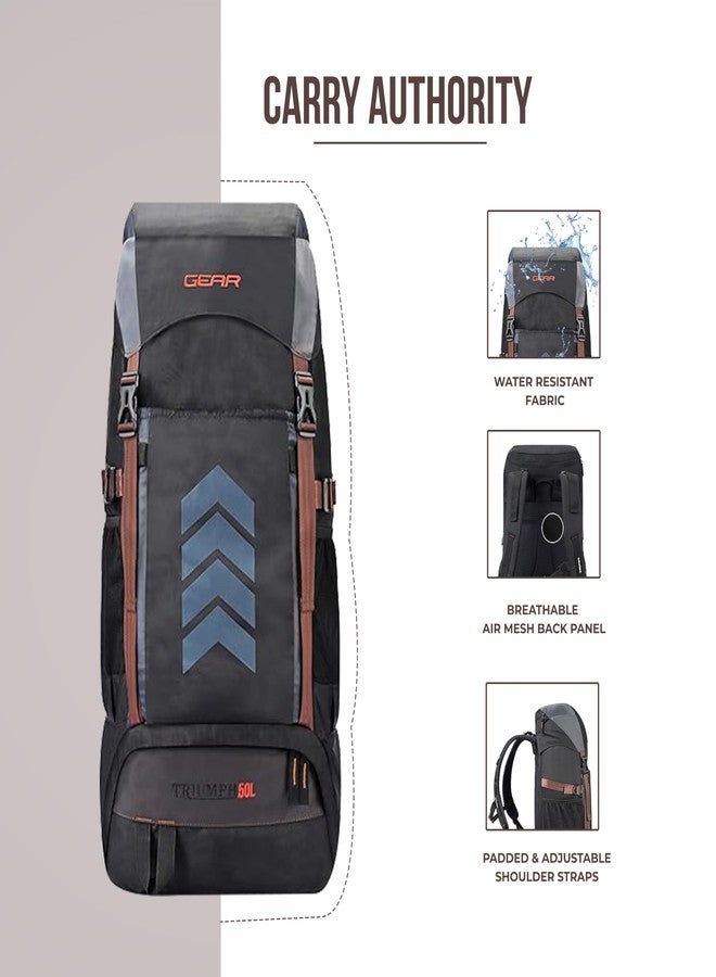 Gear Triumph 50L Extra Large Water Resistant Rucksack/Travel bag/For Men & Women(Grey - Black) - Image 4