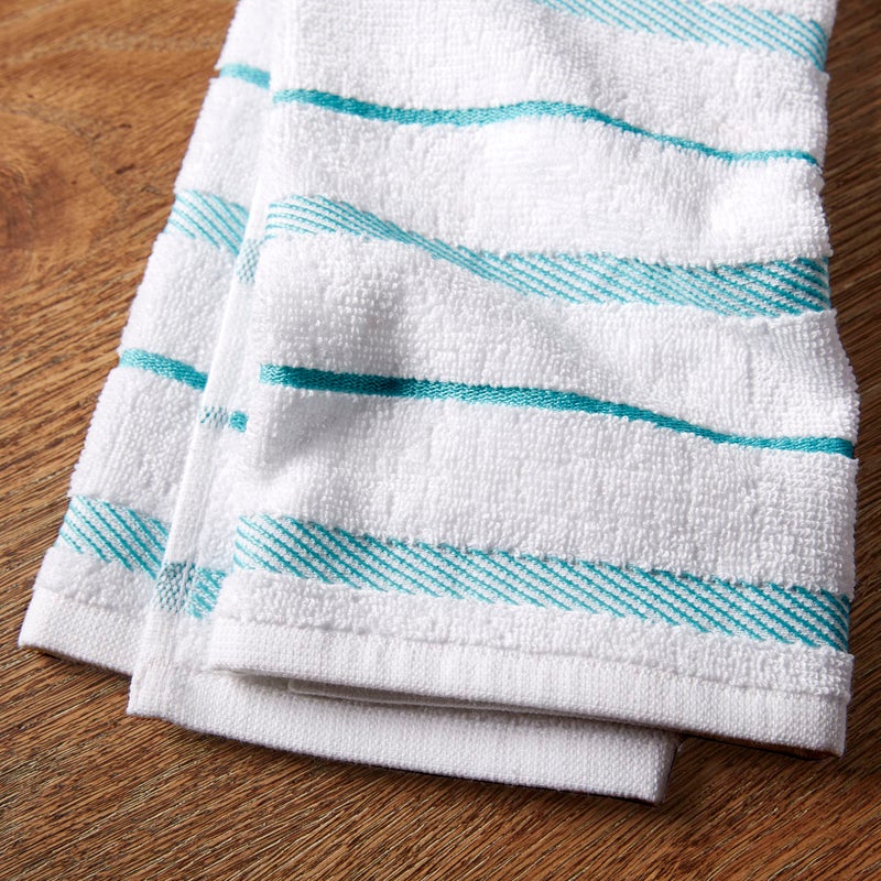 KitchenAid Albany Kitchen Towel 4-Pack Set  Aqua/White  16""x26"" - Image 4