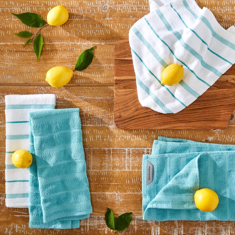KitchenAid Albany Kitchen Towel 4-Pack Set  Aqua/White  16""x26"" - Image 2