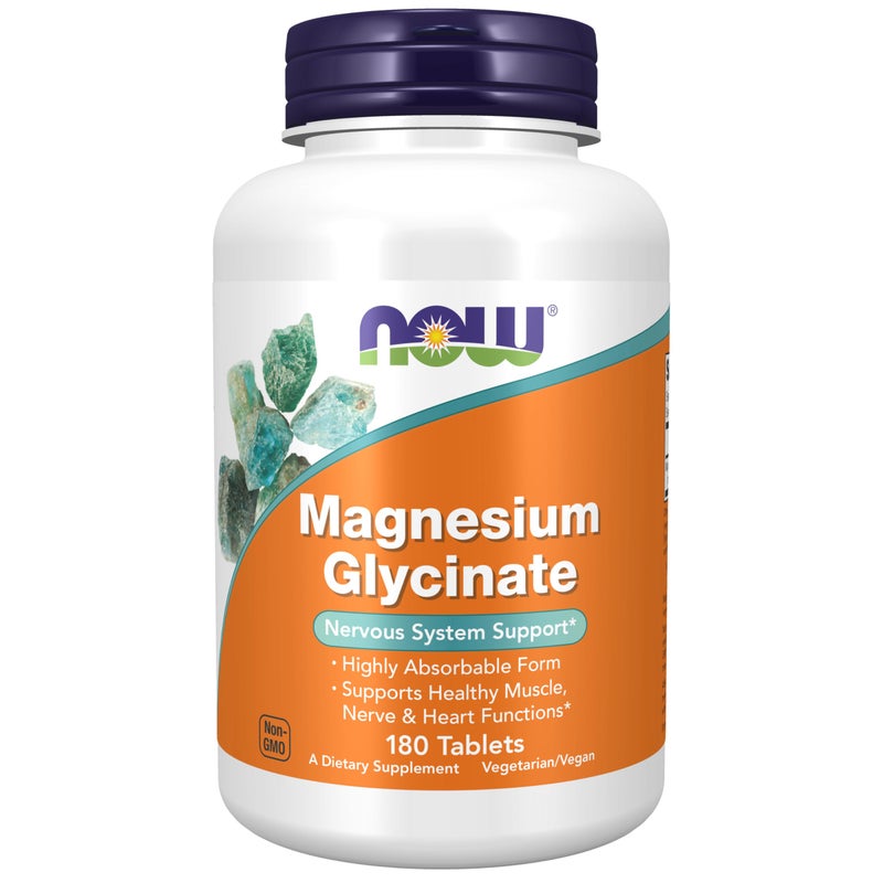 NOW Foods Supplements Magnesium Glycinate 100 mg Highly Absorbable Form 180 Tablets