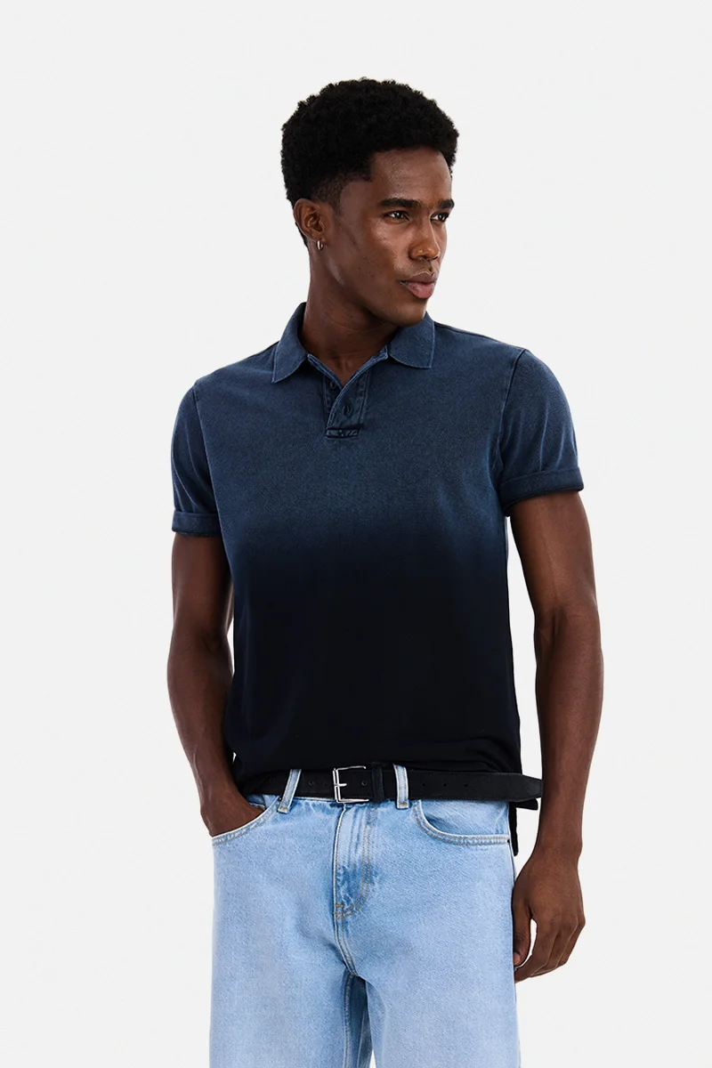 سنيتش Navy Blue Ombre Short Sleeve Regular Fit T-Shirt