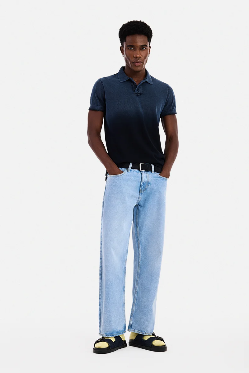 سنيتش Navy Blue Ombre Short Sleeve Regular Fit T-Shirt