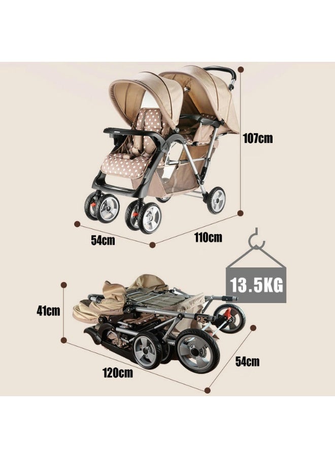 Generic Double Stroller, Double Stroller with Adjustable Backrest, Footrest, Foldable Design for Easy Transport.  - Image 2