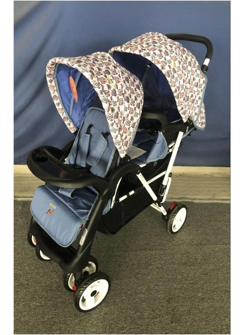 Generic Double Stroller, Double Stroller with Adjustable Backrest, Footrest, Foldable Design for Easy Transport.  - Image 1