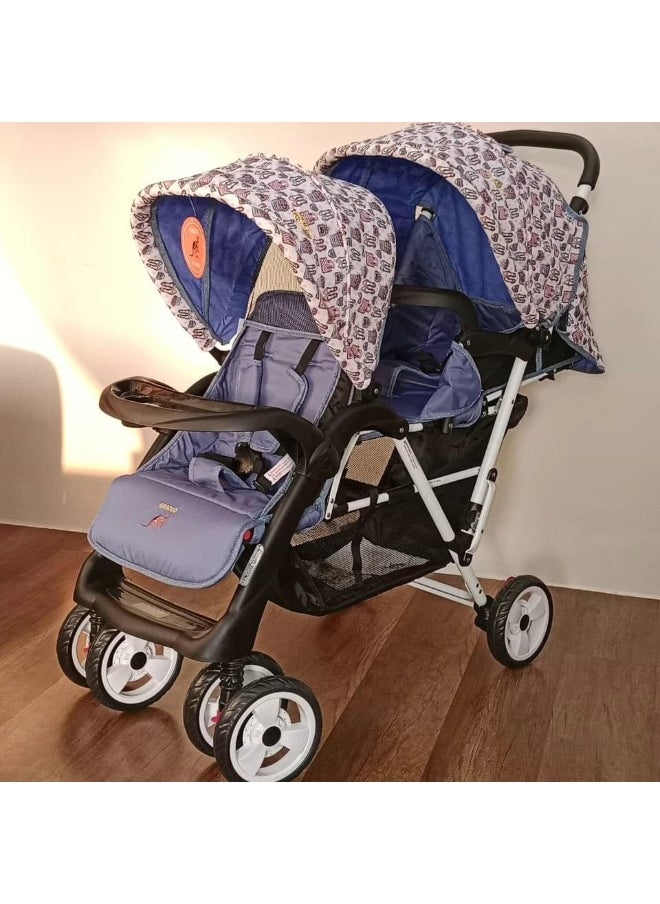 Generic - Double Stroller, Double Stroller with Adjustable Backrest, Footrest, Foldable Design for Easy Transport. - Image 1