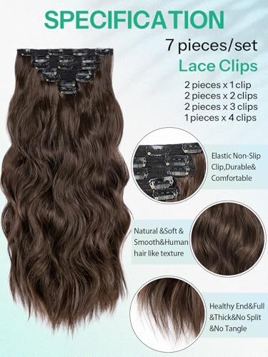 KooKaStyle Clip in Hair Extensions for Women with Thinning Hair7PCS 20 Inch Thick Long Wavy Hair Extensions Clip InsChocolate Brown with Dark Brown Synthetic Hairpiece for Daily Use Voluminous Look - Image 3