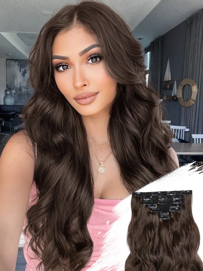 KooKaStyle Clip in Hair Extensions for Women with Thinning Hair7PCS 20 Inch Thick Long Wavy Hair Extensions Clip InsChocolate Brown with Dark Brown Synthetic Hairpiece for Daily Use Voluminous Look - Image 2