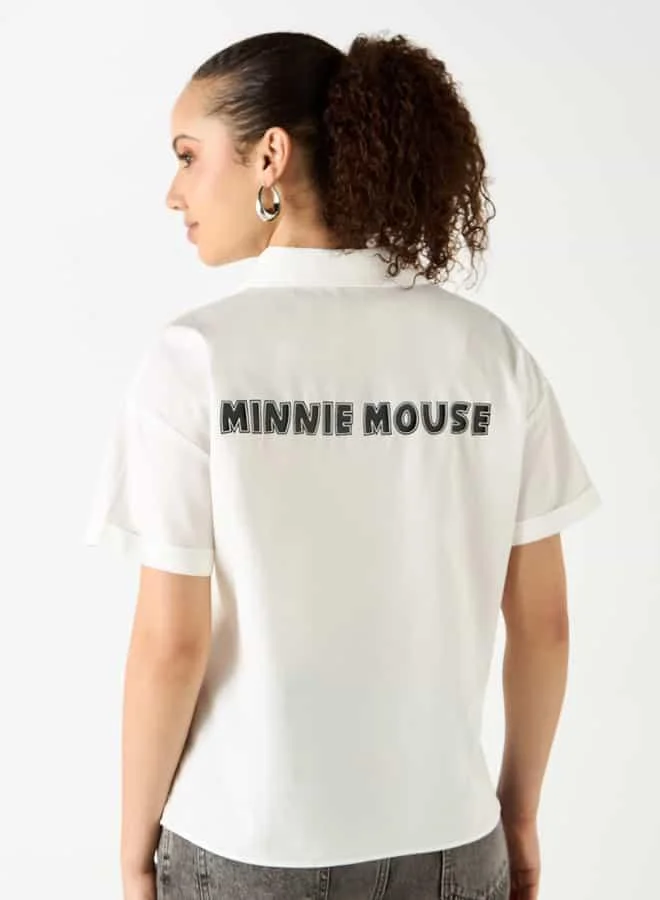 SP Characters Minnie Mouse Print Shirt with Short Sleeves and Pockets