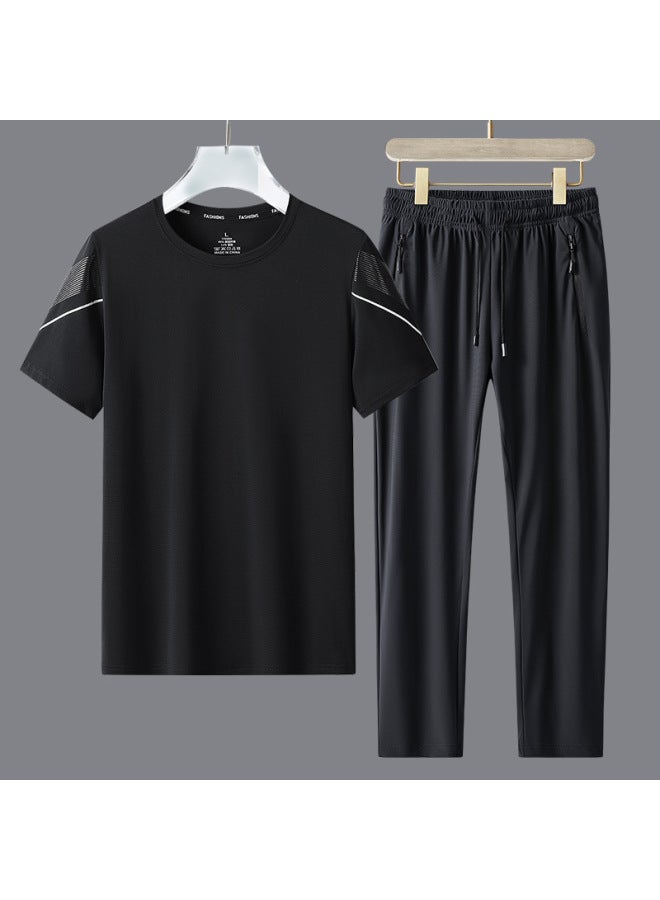 أغنية فتيا بدلة رياضية جديدة من خيوط الجليد للرجال - صيفية خفيفة وسريعة الجفاف - شورت كاجوال بأكمام قصيرة للمراهقين في الصيف - Image 1