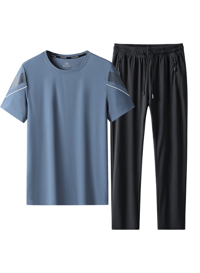 أغنية فتيا بدلة رياضية جديدة من خيوط الجليد للرجال - صيفية خفيفة وسريعة الجفاف - شورت كاجوال بأكمام قصيرة للمراهقين في الصيف - Image 2