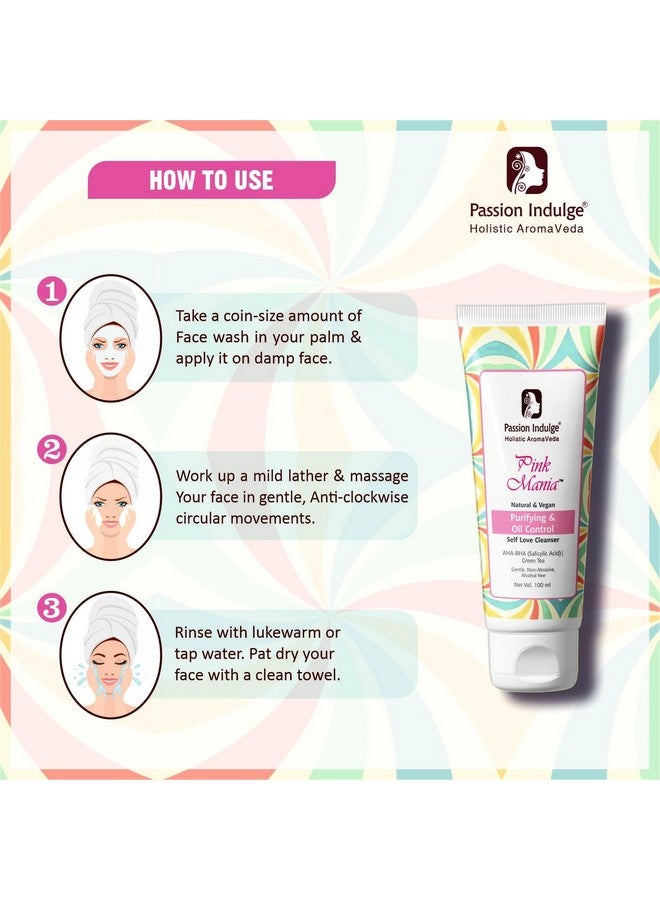 passion indulge Pink Mania Aha Bha Purifying & Oil Control Face Cleanser With Turmeric & Green Tea Acne Removal - Image 3