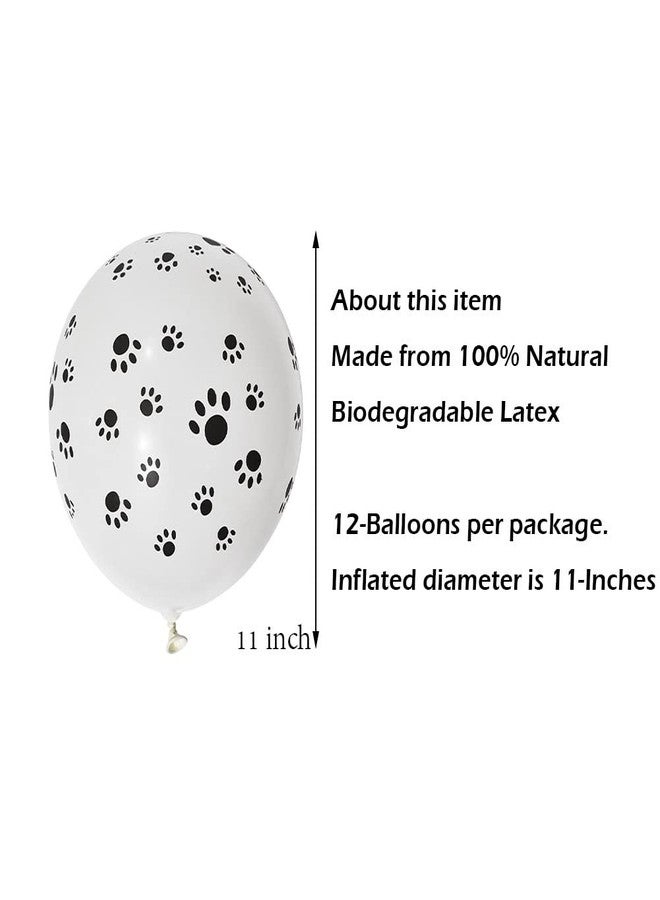 DelightBox Paw Prints-A-Round Biodegradable Latex Balloons, White with Black paw prints All-Around, 11-Inch (12-Units) - Image 2