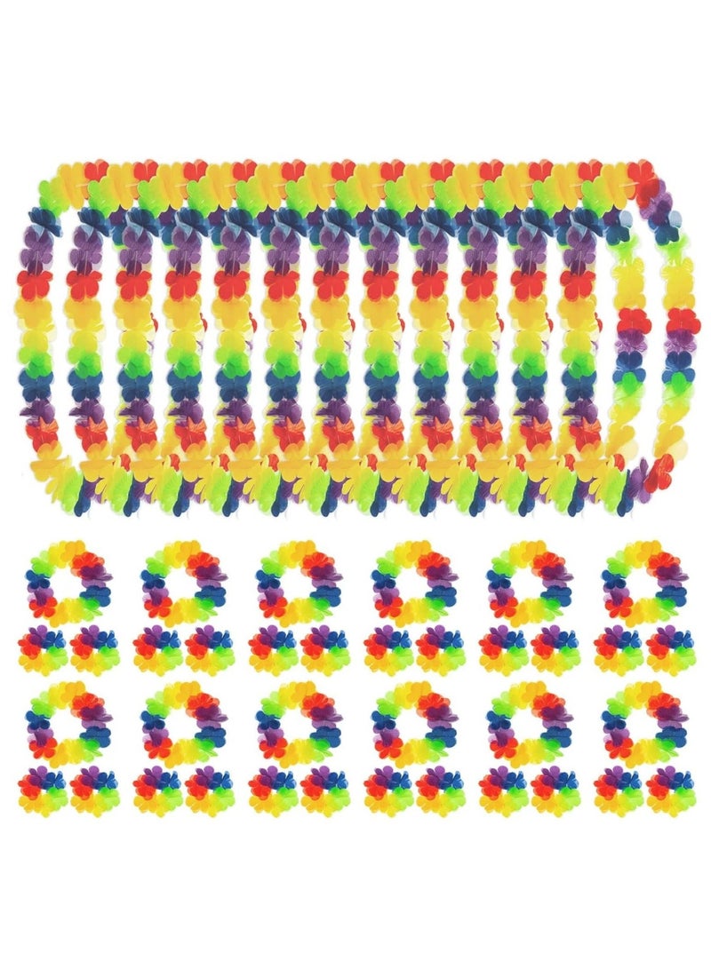 Captaintech 48 Pcs Luau Wreath Headband Tropical Hawaiian Leis Necklace, Beach Party Flower Wristband, Hawaiian Accessories Summer Tropical Theme Beach Party Supplies for Kids Adults - Image 1