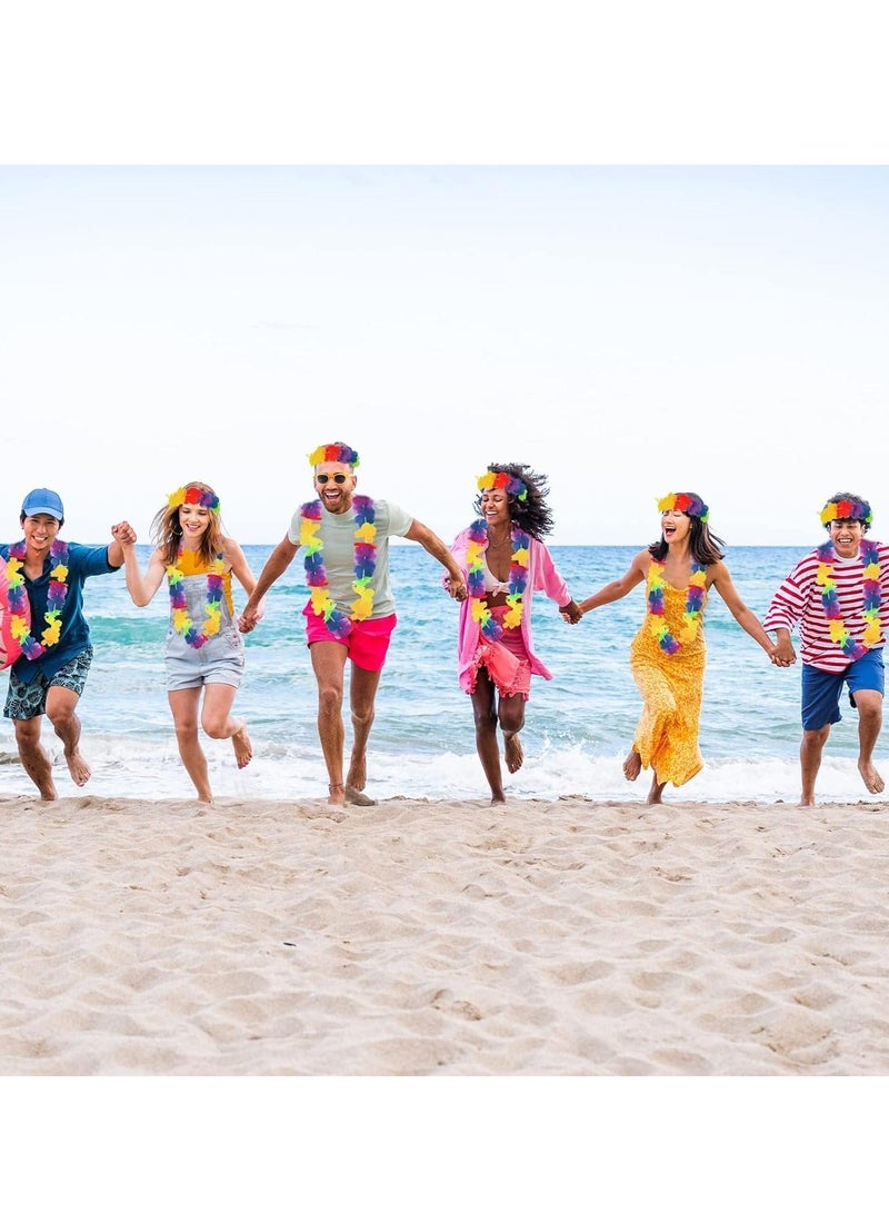 Captaintech 48 Pcs Luau Wreath Headband Tropical Hawaiian Leis Necklace, Beach Party Flower Wristband, Hawaiian Accessories Summer Tropical Theme Beach Party Supplies for Kids Adults - Image 4