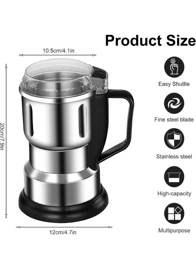 Group Tiger Stainless Steel Electric Coffee Grinder, Multifunctional 130W 500ml Capacity, Stainless Steel Portable Electric Grain Grinder for Nuts, Spices, Coffee Beans, Seasonings, Herbs, and Dry Food  - Image 2