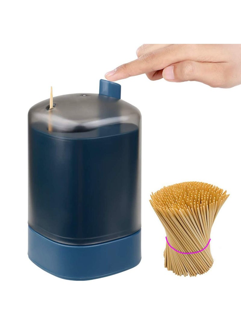 SYOSI Pop-Up Toothpick Holder, Semi-Automatic with Transparent Lid, Small & Spacious, Press Type Sturdy Safe Toothpics Container Storage Plastic Box, Perfect for Kitchen Restaurant Parties (Blue) - Image 1