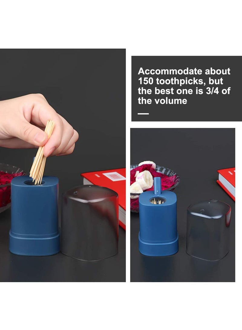 SYOSI Pop-Up Toothpick Holder, Semi-Automatic with Transparent Lid, Small & Spacious, Press Type Sturdy Safe Toothpics Container Storage Plastic Box, Perfect for Kitchen Restaurant Parties (Blue) - Image 2