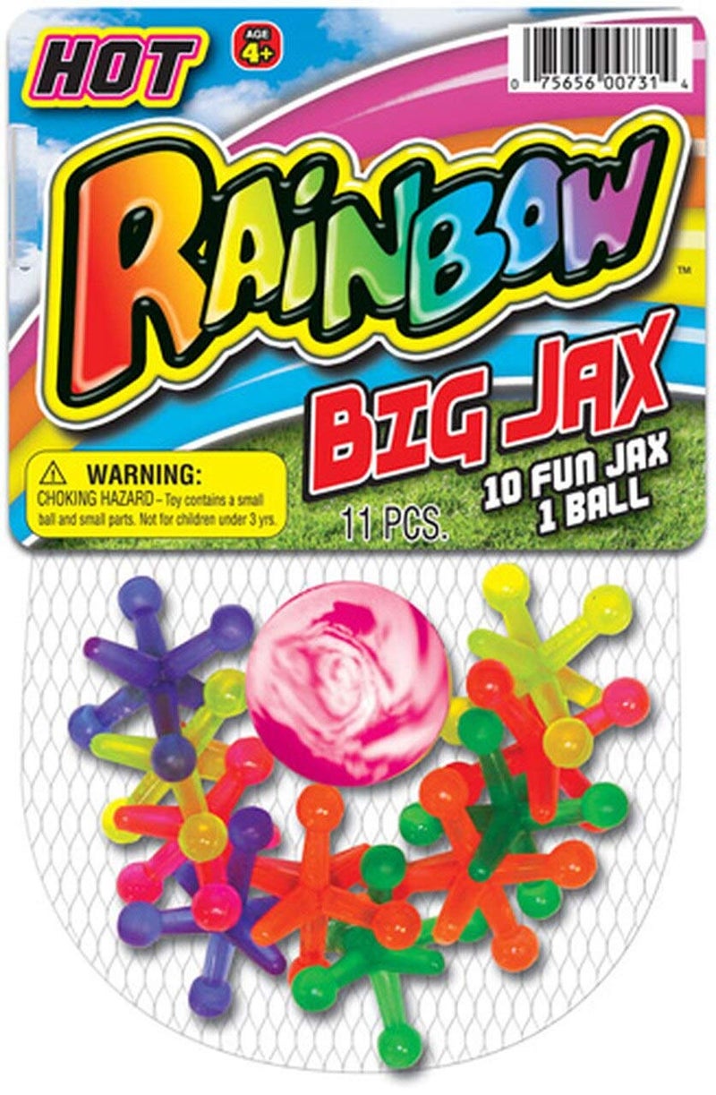 JARU Big Rainbow Jacks Game wBouncy Ball 1 Set 10 Jax Pieces Vintage Board Games Classic Kids Toys Party Favor Stocking Stuffers Pinata Filler Indoor Outdoor Games 7311A - Image 2