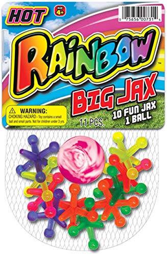 JARU Big Rainbow Jacks Game wBouncy Ball 1 Set 10 Jax Pieces Vintage Board Games Classic Kids Toys Party Favor Stocking Stuffers Pinata Filler Indoor Outdoor Games 7311A - Image 1