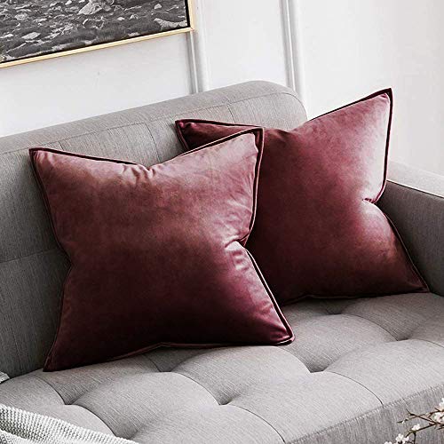 Khooti Decorative Velvet 200 TC Square Cushion Cover Throw Pillow Cover For Living Room Couch Diwan Single Seater Sofa, Colorful Modern Small 14X14 Inches/35X35 Cm (Color-Jam)(Set Of 2 Pcs) C2, Red - Image 1