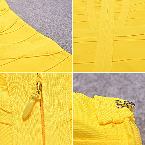 HLBandage Midi-Calf Solid Color Spaghetti Strap Rayon Bandage Dress (L,Yellow) - Image 5