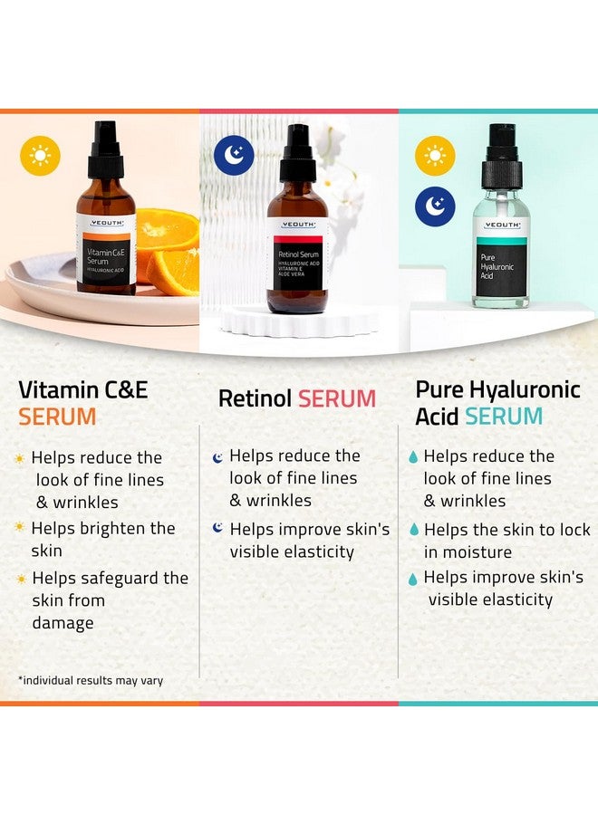 YEOUTH Hyaluronic Acid Serum for Face, Retinol Serum for Face and Vitamin C Face Serum for Women, Resurfacing Retinol Serum, Hydrating Serum for Face, Skin Care Set 3x1 oz - Image 2