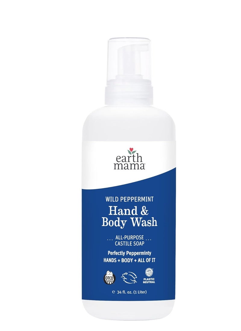 Earth Mama Earth Mama Wild Peppermint Hand & Body Wash | Foaming Castile Soap Liquid and Hand Soap, Made with Organic Wild Mint & Peppermint Oil, 34 fl oz  - Image 1