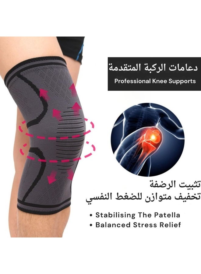 Knee Compression Sleeves 2 Pack | Braces for Arthritis & Meniscus Tear Pain Relief | Running & Weightlifting Support for Men and Women | Gray - Image 3